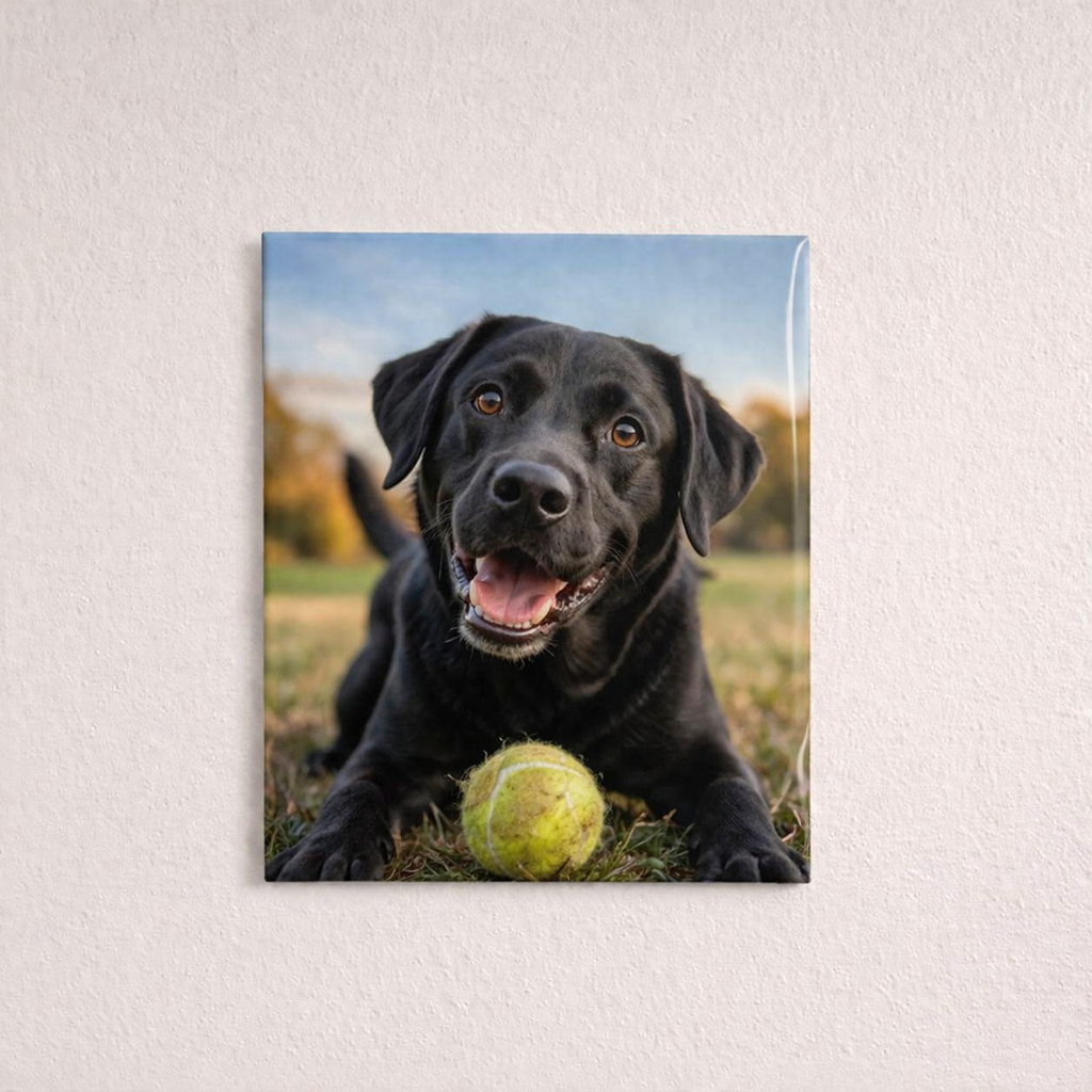Close-up of custom 2x2 photo magnet showing vivid print quality - personalized pet magnet by Magnetify